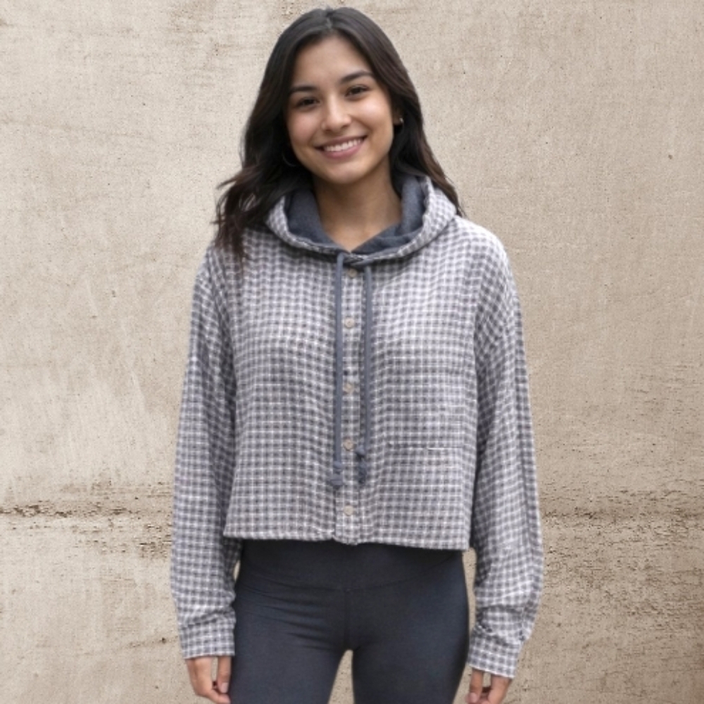 NWT American Eagle Plaid Hoodie Cropped Top Sz M